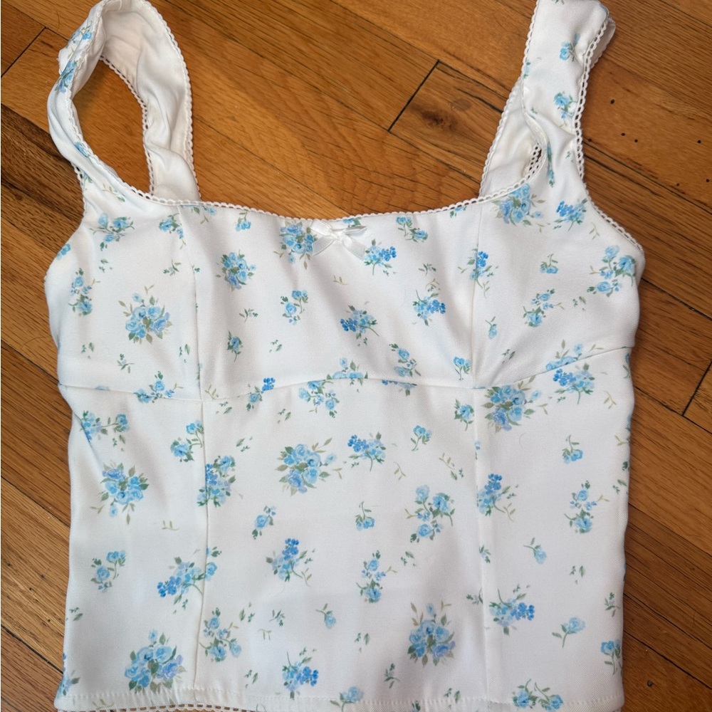 Floral White and Blue Women's Corset Top